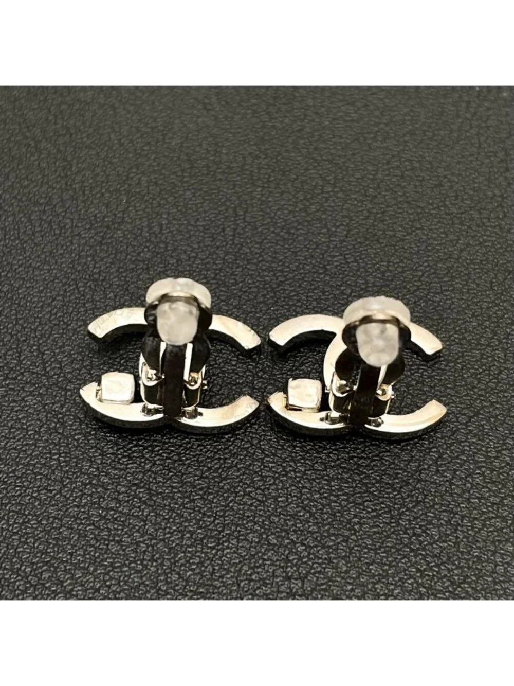 Chanel CC Logo Earrings Icon Silver Black Coco